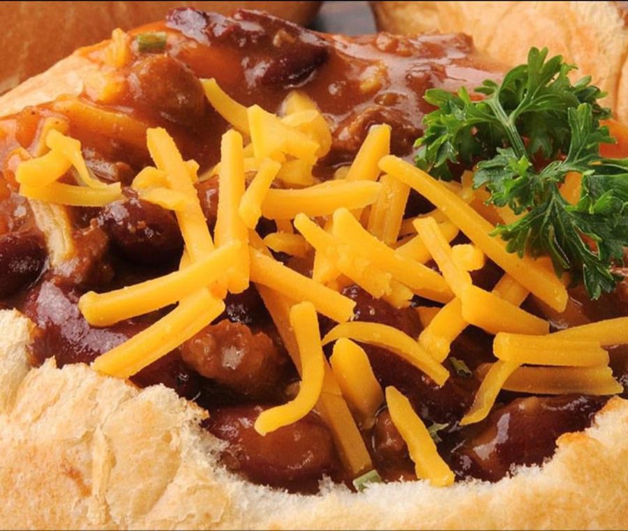 Homemade soup in a bread bowl